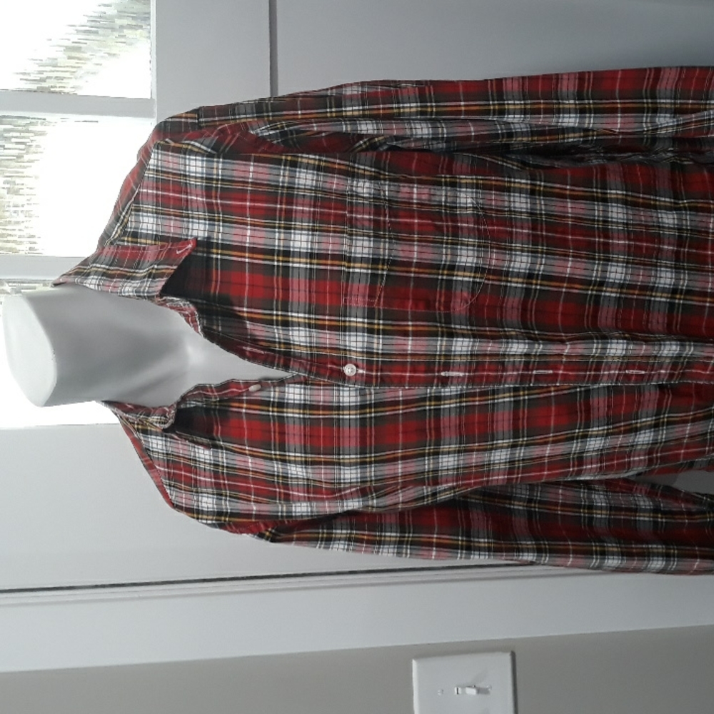 J. Crewv mens green and red plaid cotton shirt. Large